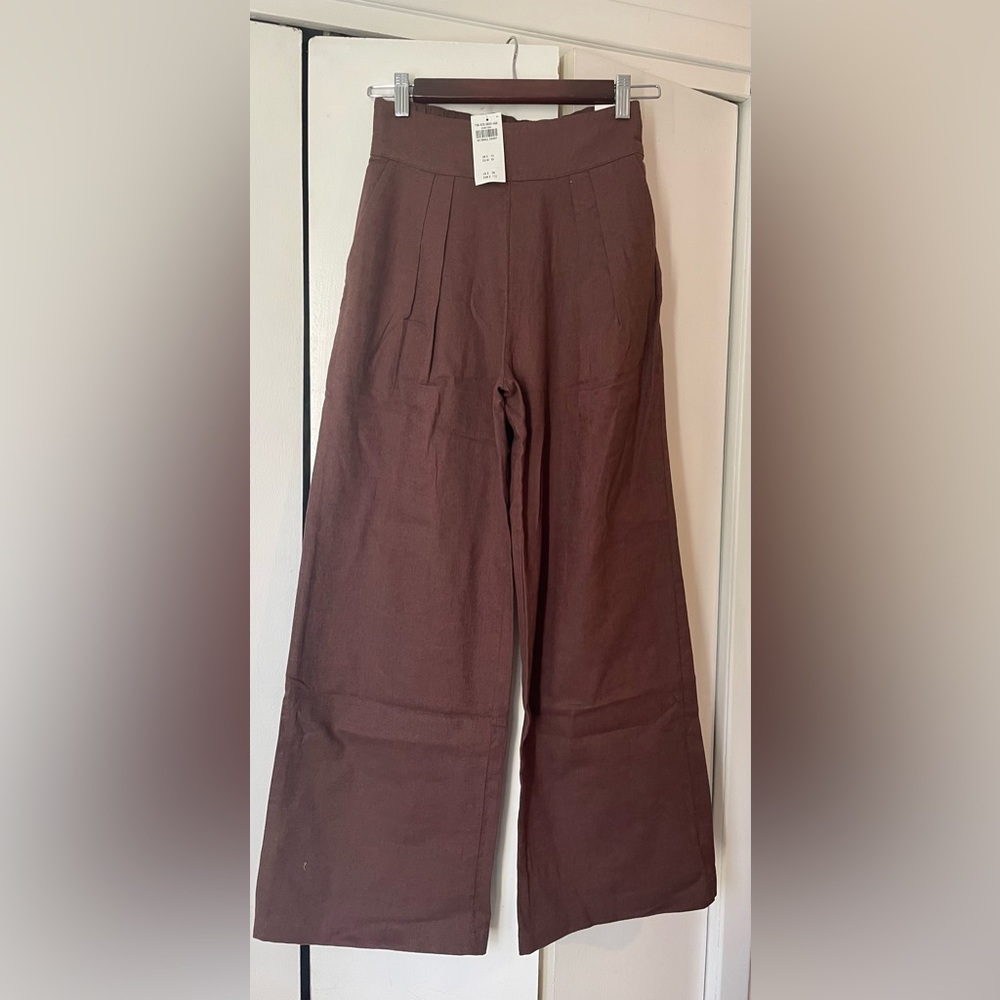 NWT Abercrombie Brown linen/cotton wide leg pants sz 23/000